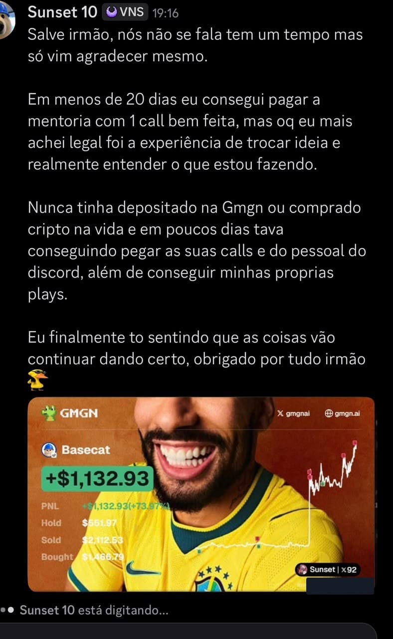 Print do aluno Sunset 10: +$1,132.93. (+73,97%) numa operação